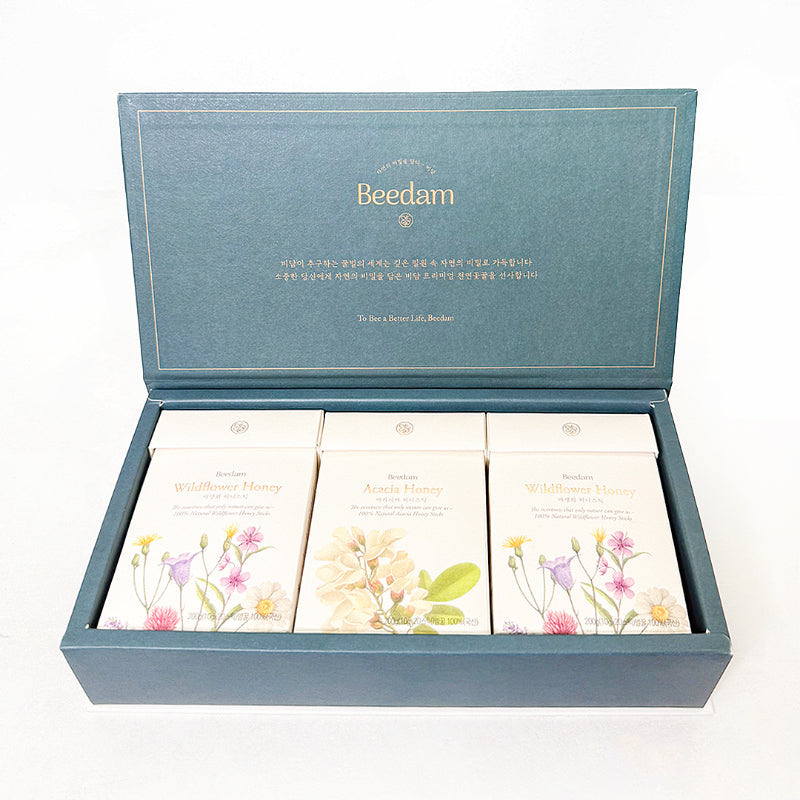 [비담] 프리미엄 자연꽃꿀 허니스틱 3구 선물세트 600g