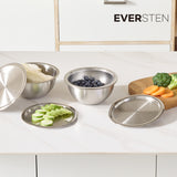 EVER STEN Mixing Bowl Full Set with Strainers (3 Stainless Bowls + 3 Strainers + 3 Lids)_ Korea Direct Delivery E