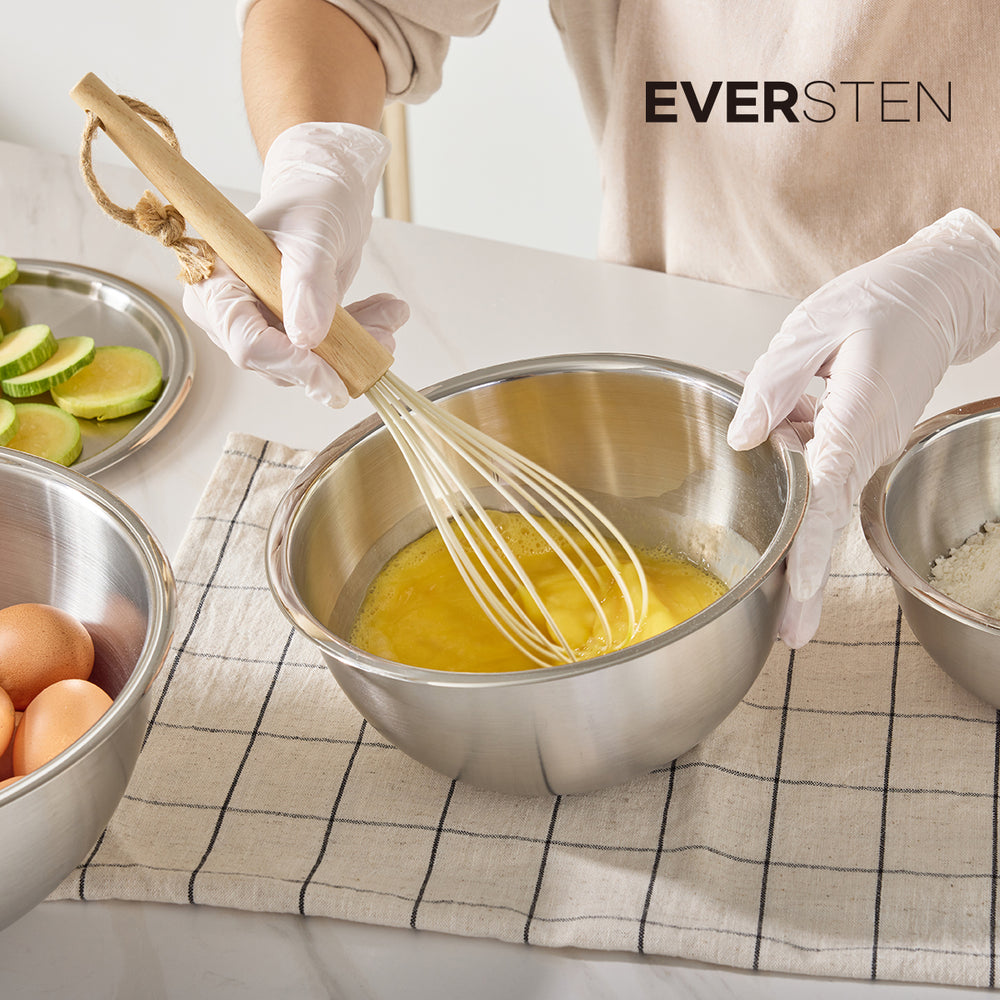 EVER STEN Mixing Bowl Full Set with Strainers (3 Stainless Bowls + 3 Strainers + 3 Lids)_ Korea Direct Delivery E