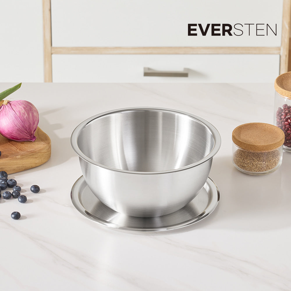EVER STEN Mixing Bowl Full Set with Strainers (3 Stainless Bowls + 3 Strainers + 3 Lids)_ Korea Direct Delivery E