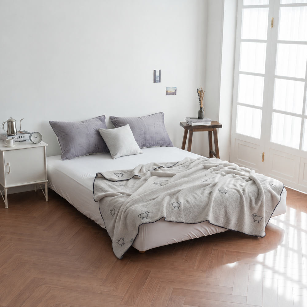 [K Direct Delivery] Hangil Bedding Yang Microfiber Blanket SS (Ivory/Gray/Mint)