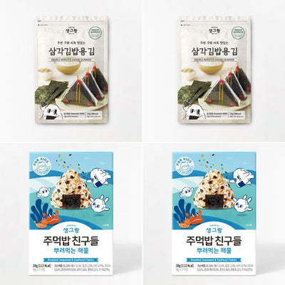 Twice Baked Seaweed for Triangle Gimbap 20 Sheets x 2Pack + prinkle Seafood Furikake 28g (4g x 7 packs) x 2Pack_Time deal (Set)