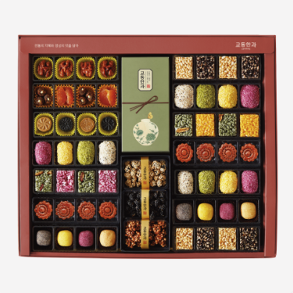 [한국직배송 D] 교동한과 당초 2단 선물세트(보자기 포장 포함)