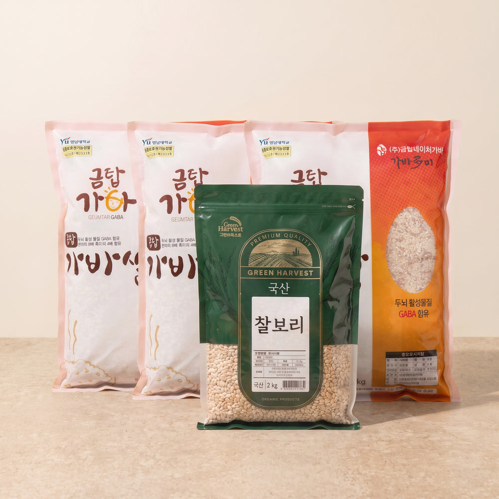 [금탑네이처] 가바쌀 4kg x 3포ㅣ*증정* [두보식품] 그린하베스트 국산 찰보리 2kg _무료배송특가 (묶음)