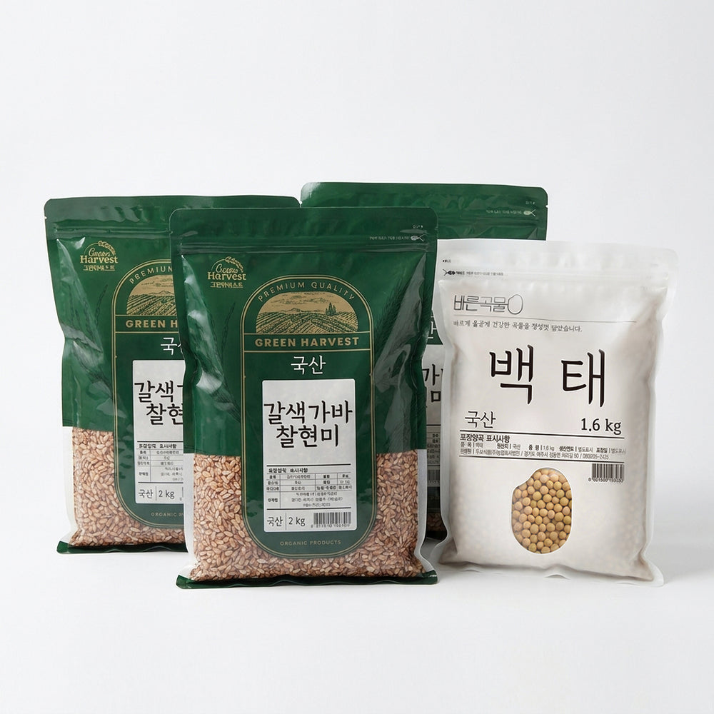 [Doobo Food] Green Harvest Korean Brown GABA Glutinous Brown Rice 2kg x 3pkㅣ*Free* [Barun Grain] White Soybeans 1.6kg x 1pk_Free Shipping