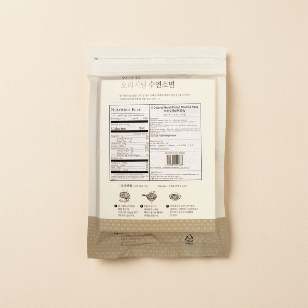 [Myeongawon] Premium Hand Pulled 5 Color Fine Noodles 500g