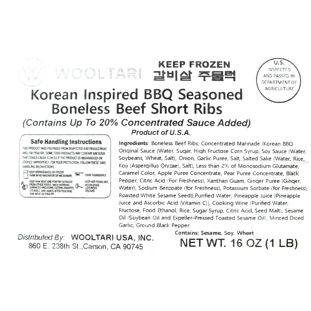 Seasoned Boneless Beef Short Rib 1LB x 2packs (Set)