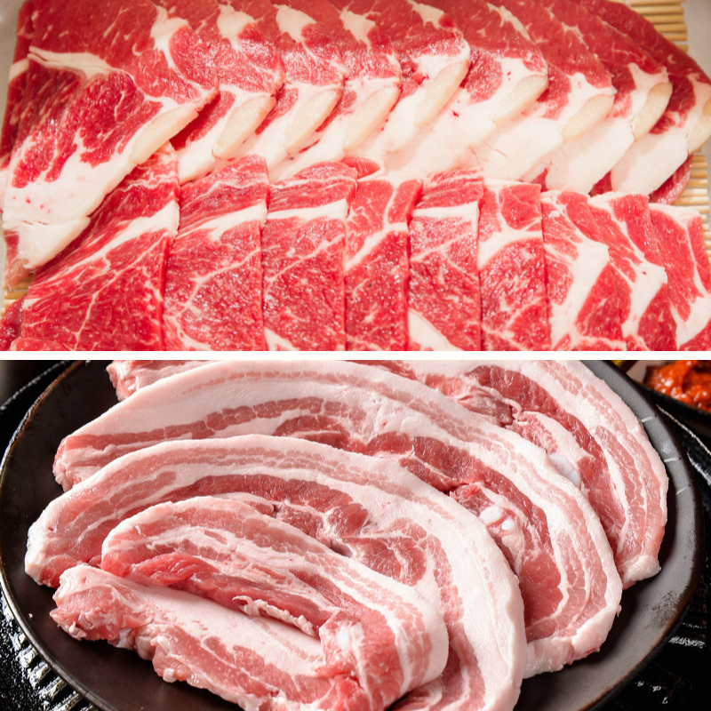 Sliced Beef Brisket 2lbs + Sliced Pork Belly 3lbs 
