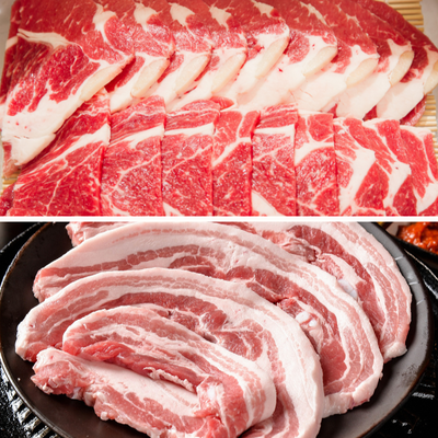 Sliced Beef Brisket 2lbs + Sliced Pork Belly 3lbs 
