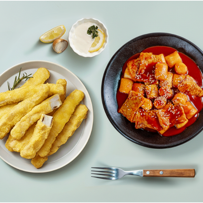 [사옹원] 더 바삭한 매콤오징어튀김 350g + [마음이가] 쌀 떡볶이 410g (묶음)_타임딜