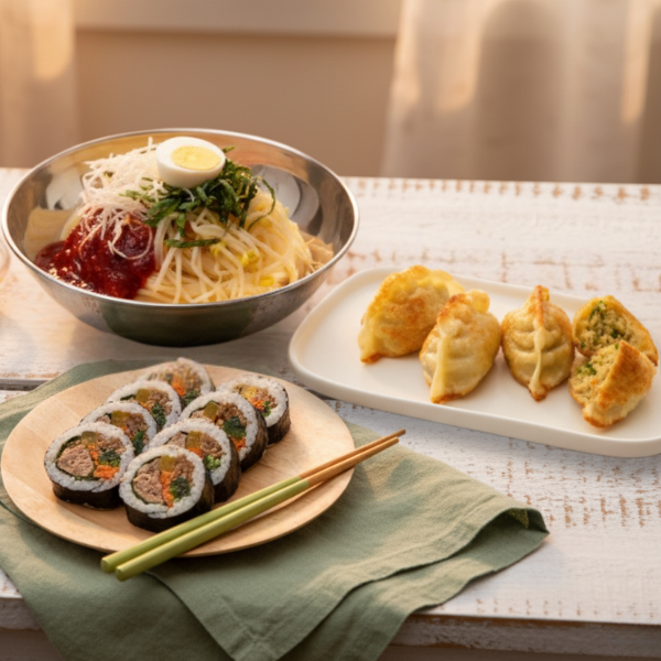 Jjolmyeon 510g + Japchae Dumplings 420g + Tuna Mayo Kimbap 2pk (Set)