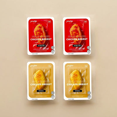 [Juicybite] 한국식 닭가슴살 오리지널 (Original) 4oz x 2팩 + 닭가슴살 바베큐맛 (Secret BBQ) 4oz x 2팩 (묶음)_타임딜