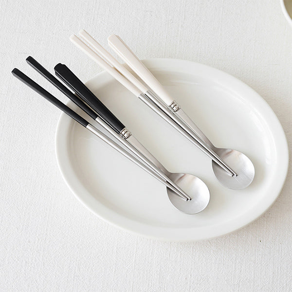 Verbe Spoon & Chopsticks Ink black 5 Set + Ivory 5 Set