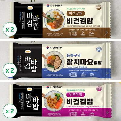 [바바] 참치마요김밥 240g x 2개 + 버섯잡채김밥 230g x 2개 + 유부우엉김밥 x 2개